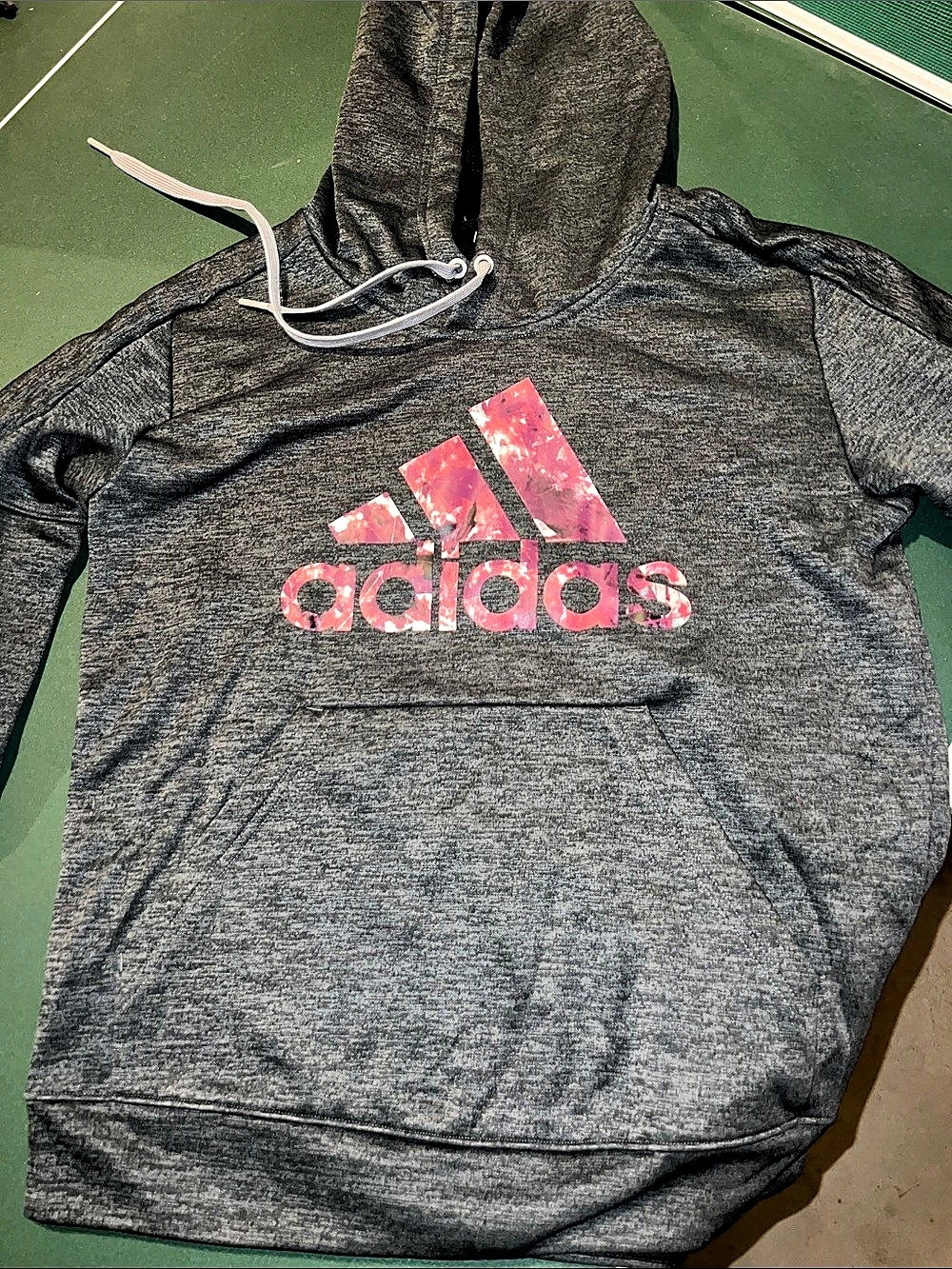 adidas Gray Pink Logo Hoodie Size Medium